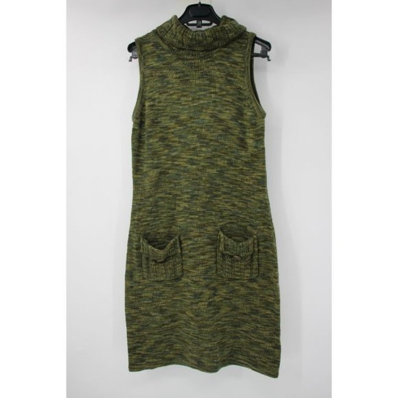 Calvin Klein Dresses & Skirts - Calvin Klein Sweater Dress Women's M Acrylic Sleeveless Green Turtleneck pockets